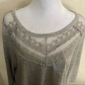 Absolutely Famous gray Very Soft sweater with lace inset